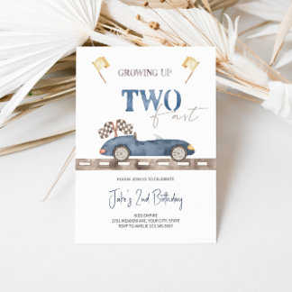 Navy Blue ZWEI Fast Race Car Geburtstag Einladung
