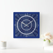 Navy Blues und White Abstract Design Quadratische Wanduhr (Zuhause)