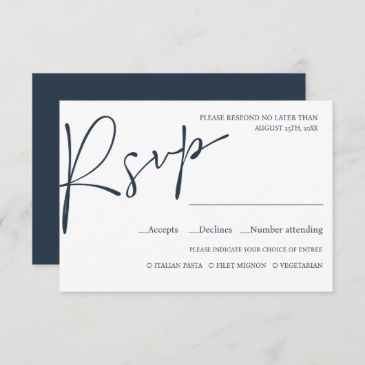Navy BlueScript WEDDING RSVP MEAL CHOICE (Vorne/Hinten)