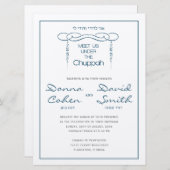 Navy Blühte jüdische Hochzeitseinladung in Chuppah Einladung (Vorne/Hinten)