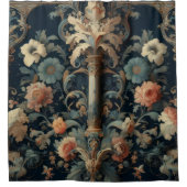 Navy Blümchen Duschvorhang (Vorderseite)