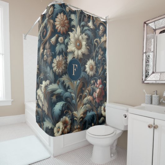 Navy Blümchen Duschvorhang (Beispiel)