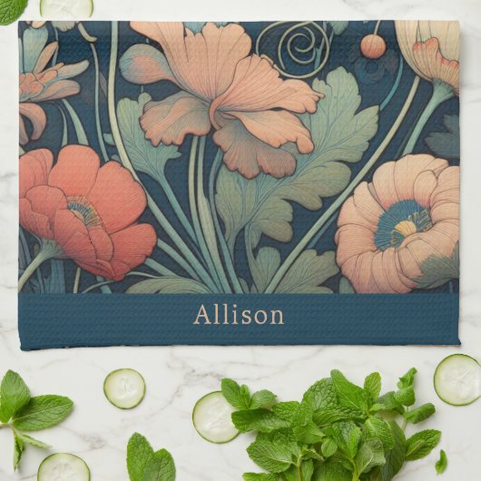 Navy Blümchen Geschirrtuch (Gefaltet)