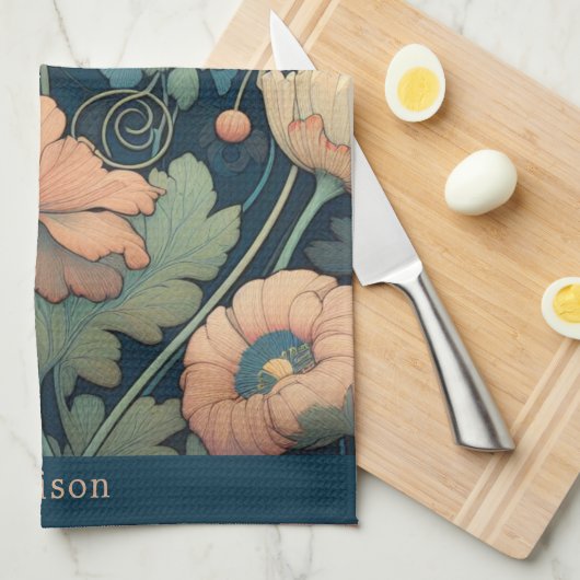 Navy Blümchen Geschirrtuch (Viertel Falte)