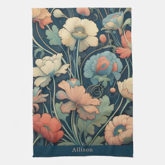 Navy Blümchen Geschirrtuch (Vertikal)