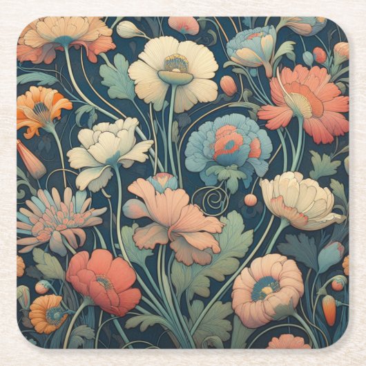 Navy Blümchen Rechteckiger Pappuntersetzer (Vorderseite)