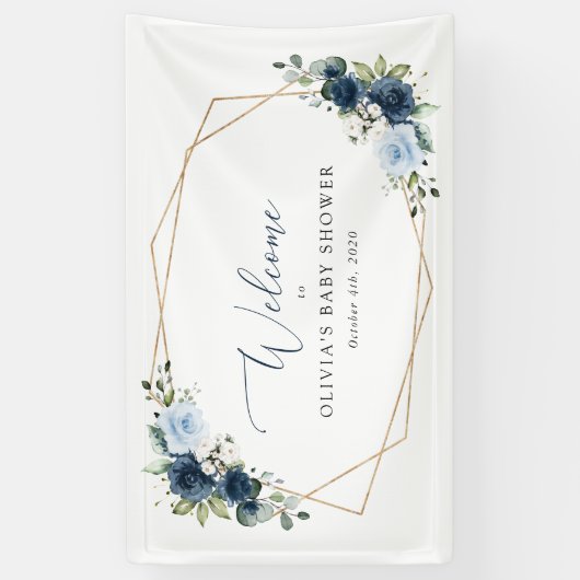 Navy Blume, Blumen, Babydusche Empfang Banner (Vertikal)