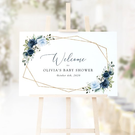 Navy Blume, Blumen, Babydusche Empfang Poster