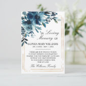 Navy Blume & Gold Beileid Memory Dankeschön Karte (Stehend Vorderseite)