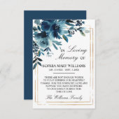 Navy Blume & Gold Beileid Memory Dankeschön Karte (Vorne/Hinten)