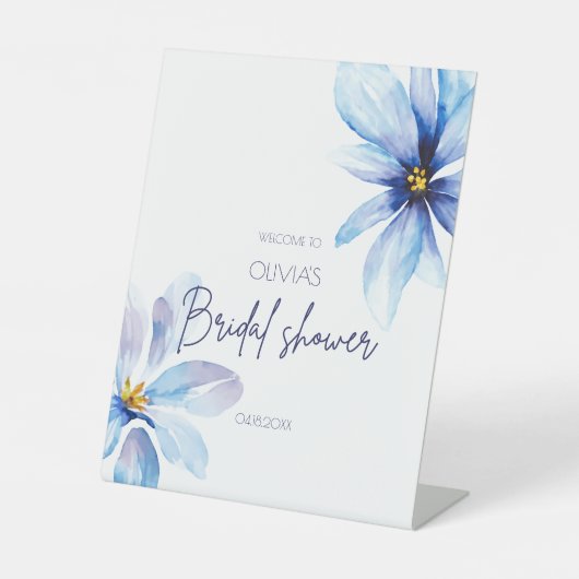 Navy Blume Minimalistisches Brautparty Willkommen Sockelschild (Vorderseite)