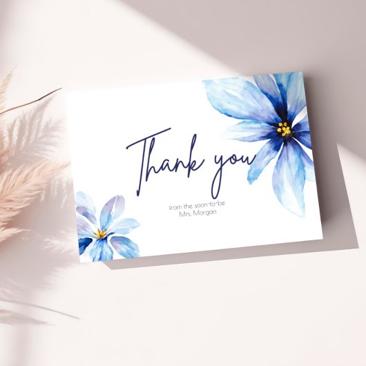 Navy Blume Minimalistisches elegantes Brautparty Dankeskarte