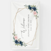 Navy Blume, rosa Blume, Baby Dusche Willkommen Banner (Vertikal)