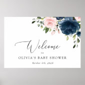 Navy Blume, rosa Blume, Baby Dusche Willkommen Poster (Vorne)