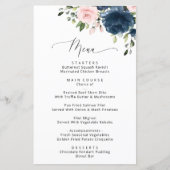 Navy Blume, rosa Blume, Brautparty Menu (Vorderseite)