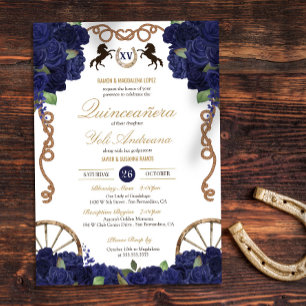 Navy Blume Rustikale Charra Quinceanera Einladung