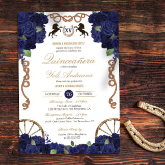 Navy Blume Rustikale Charra Quinceanera Einladung