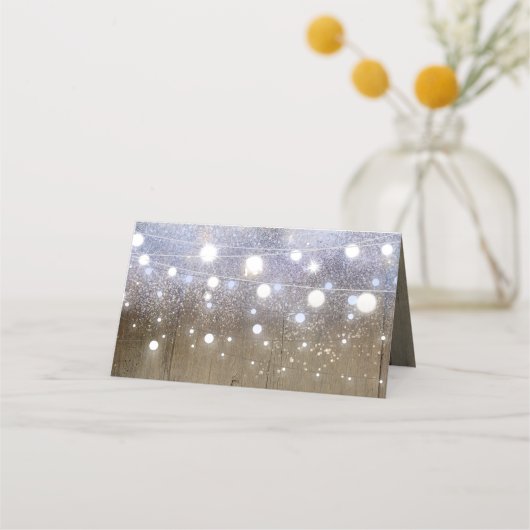 Navy Blume und String Lights rustikal Platzkarte (Rückseite)