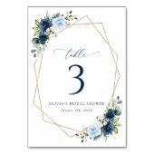 Navy Blumen, Blaue Blumen, Boho, Tischnummern (Rückseite)