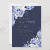 Navy Blumen ⎮Elegant All in One Einladung (Vorderseite)