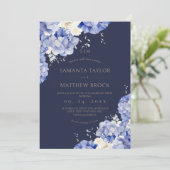 Navy Blumen ⎮Elegant All in One Einladung (Stehend Vorderseite)