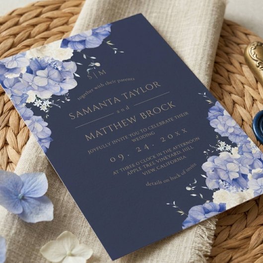 Navy Blumen ⎮Elegant All in One Einladung