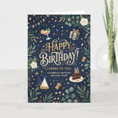 Navy-Blumen-Geburtstag Karte (Vorderseite)