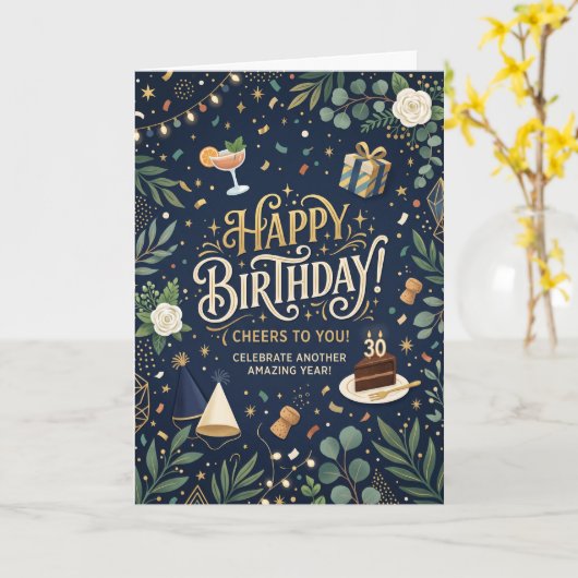 Navy-Blumen-Geburtstag Karte (Gelbe Blume)
