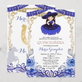 Navy Blumen Gold Quinceanera Einladung