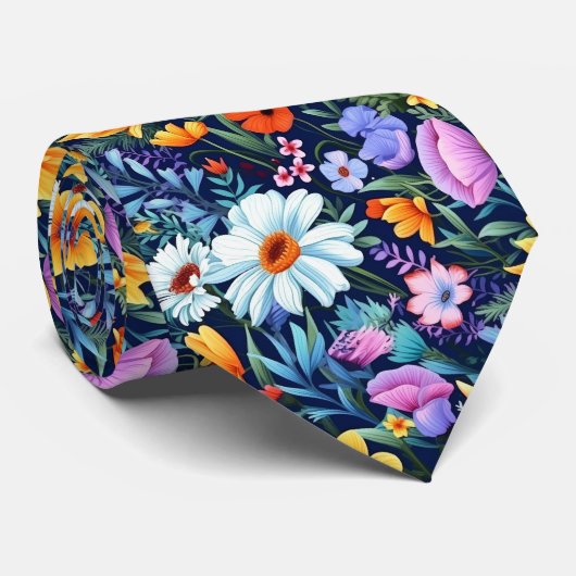 Navy-Blumen-Hochzeit Krawatte (Gerollt)