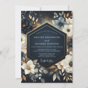 Navy-Blumen Prachtvolle Hochzeit Einladung