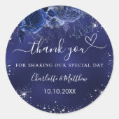 Navy Blumen Silber Hochzeit danke Runder Aufkleber (Vorderseite)