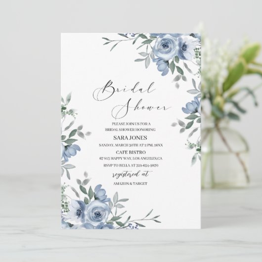 Navy Blumen und Blätter Brautparty Einladung (Stehend Vorderseite)