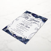 Navy Blumengarten Silver Mis Quince Quinceanera Folieneinladung (Gedreht)
