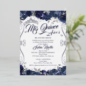 Navy Blumengarten Silver Mis Quince Quinceanera Folieneinladung (Stehend vorne)