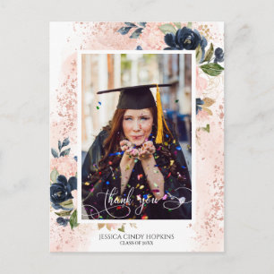 Navy Blush Abschluss Foto Vielen Dank Postkarte