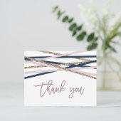 Navy Blush and Gold Streamer Vielen Dank Postkarte (Stehend Vorderseite)