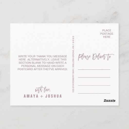 Navy Blush and Gold Streamer Vielen Dank Postkarte (Rückseite)