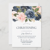 Navy & Blush Baby Boy oder Girls Christening Taufe Einladung (Vorderseite)