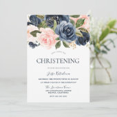 Navy & Blush Baby Boy oder Girls Christening Taufe Einladung (Stehend Vorderseite)