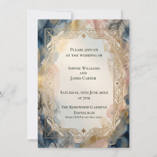 Navy-Blush-Barock-Hochzeitseinladung Einladung