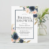 Navy & Blush Bloral Elegantes Brautparty Einladung (Stehend Vorderseite)