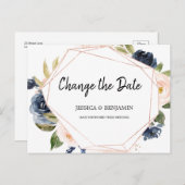 Navy Blush Blossom Blumenwechsel Datum Postkarte (Vorne/Hinten)