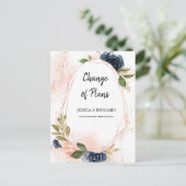 Navy Blush Blossom Blumenwechsel Datum Postkarte (Stehend Vorderseite)