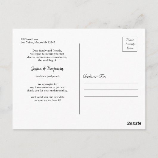 Navy Blush Blossom Blumenwechsel Datum Postkarte (Rückseite)