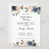 Navy Blush Blossom Floral Hochzeit Probe Abendesse