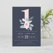 NAVY BLUSH BLUE FLORAL 1. JAHRESJAHRESTAG EINLADUNG (Stehend Vorderseite)