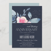 NAVY BLUSH BLUE FLORAL 25. JAHRESJAHR EINLADUNG (Vorne/Hinten)