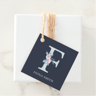 NAVY BLUSH BLUE FLORAL ALPHABETS NAME BUCHSTABE F GESCHENKANHÄNGER