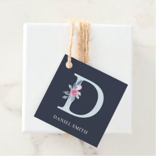 NAVY BLUSH BLUE FLORAL ALPHABETS NAME LETTER D GESCHENKANHÄNGER
